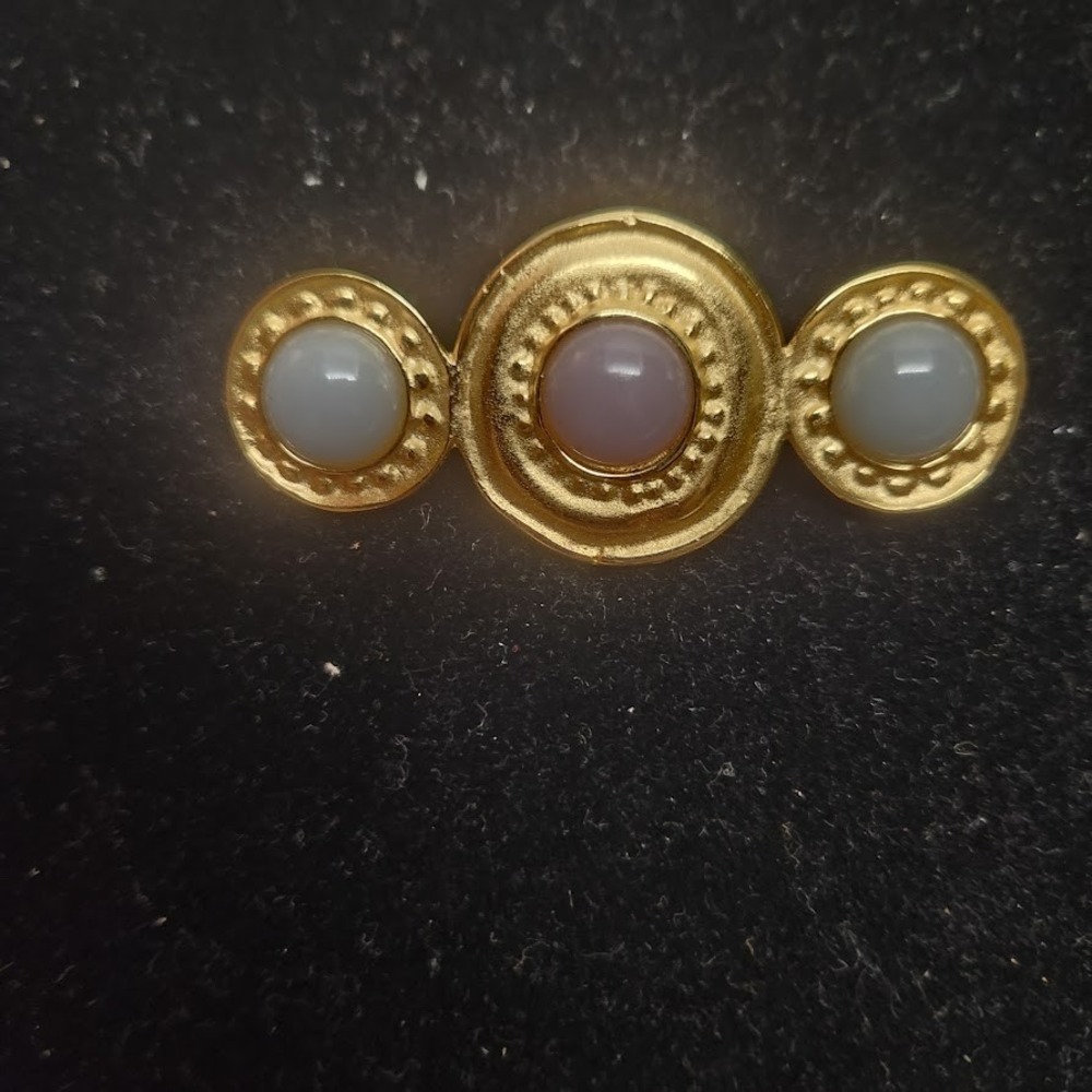 Vintage Givenchy Barpin Brooch Brushed Gold Pastel Gri poix Glass Cabochons